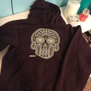 Garnet Obey Skull Hoodie